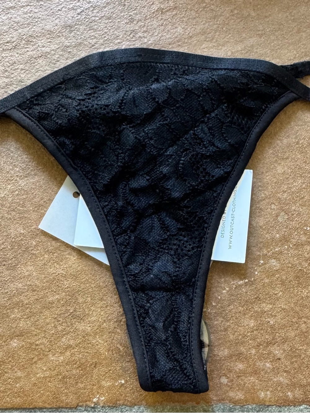Lace Trim Black Thong Panty - Women Intimates & Sleepwear. New with tags